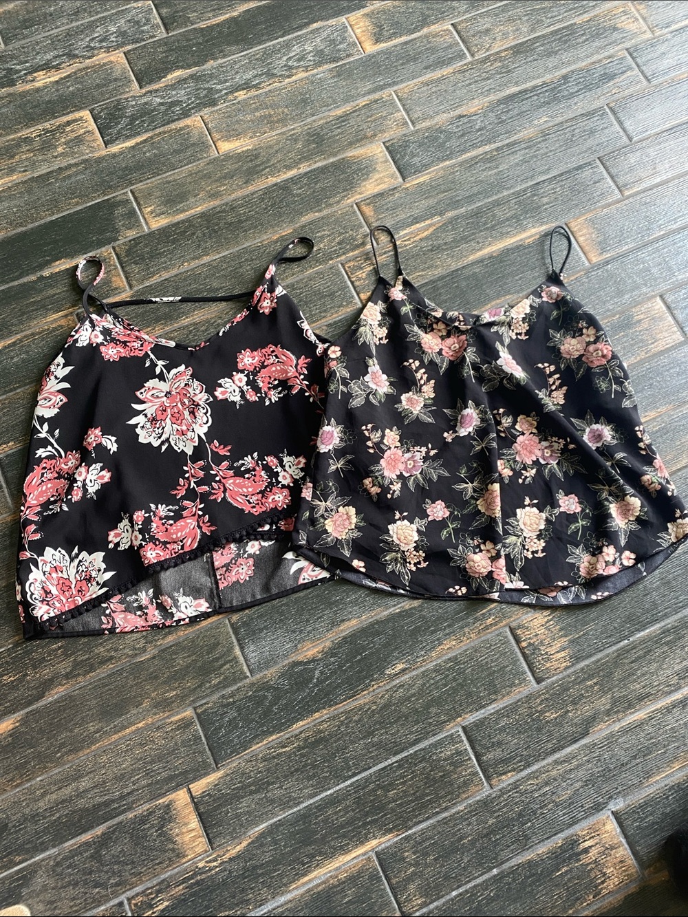 Bundle of Two Black Floral Flowy Crop-tops